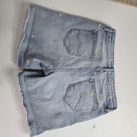 Driftwood Lulu Floral Embroidered Denim Shorts Raw Hem 4.5" Inseam Size 27 - Picture 4 of 7